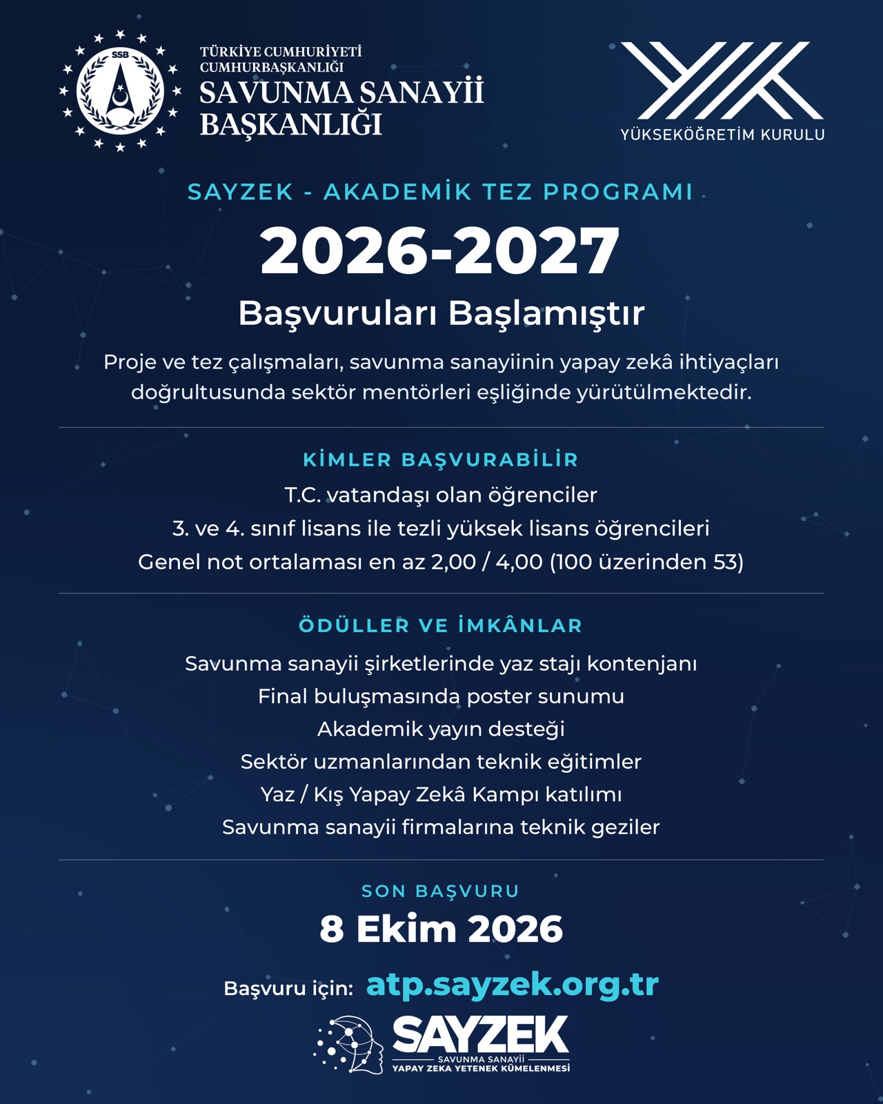 SAYZEK-ATP 2026-2027 Dönemi Başvuruları Başlamıştır